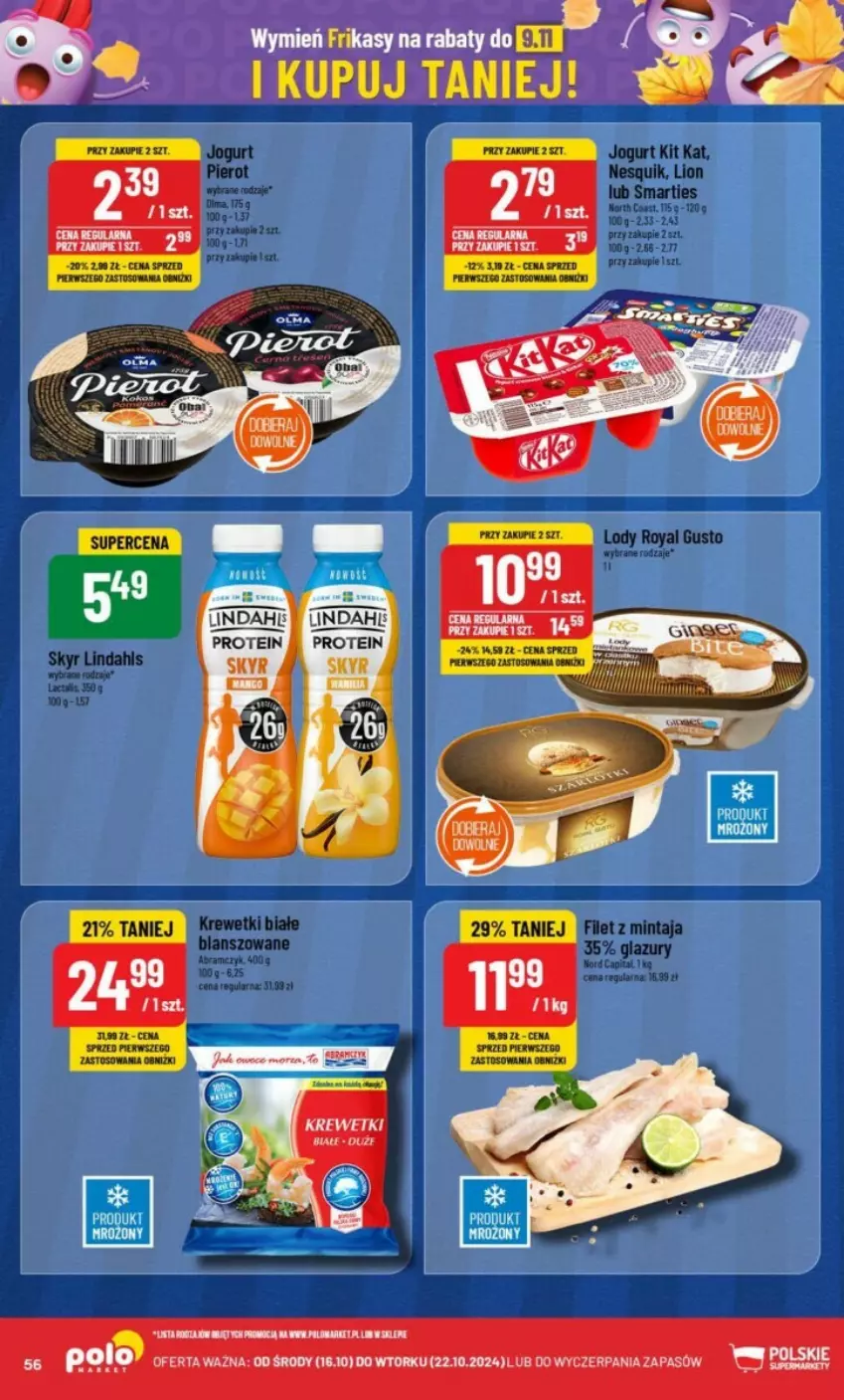 Gazetka promocyjna PoloMarket - ważna 16.10 do 22.10.2024 - strona 52 - produkty: Filet z mintaja, Jogurt, Kit Kat, Krewetki, Lazur, Lion, Lody, Mintaj, Nesquik, Olma