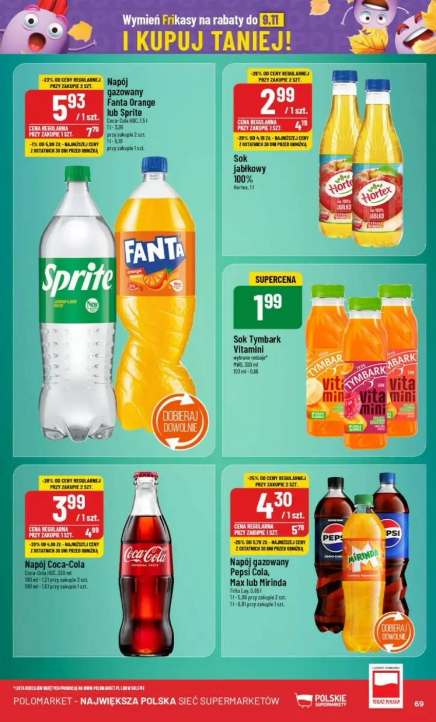 Gazetka promocyjna PoloMarket - ważna 16.10 do 22.10.2024 - strona 66 - produkty: Coca-Cola, Fa, Fanta, Koc, Mirinda, Napój, Napój gazowany, Pepsi, Sok, Sprite, Tymbark