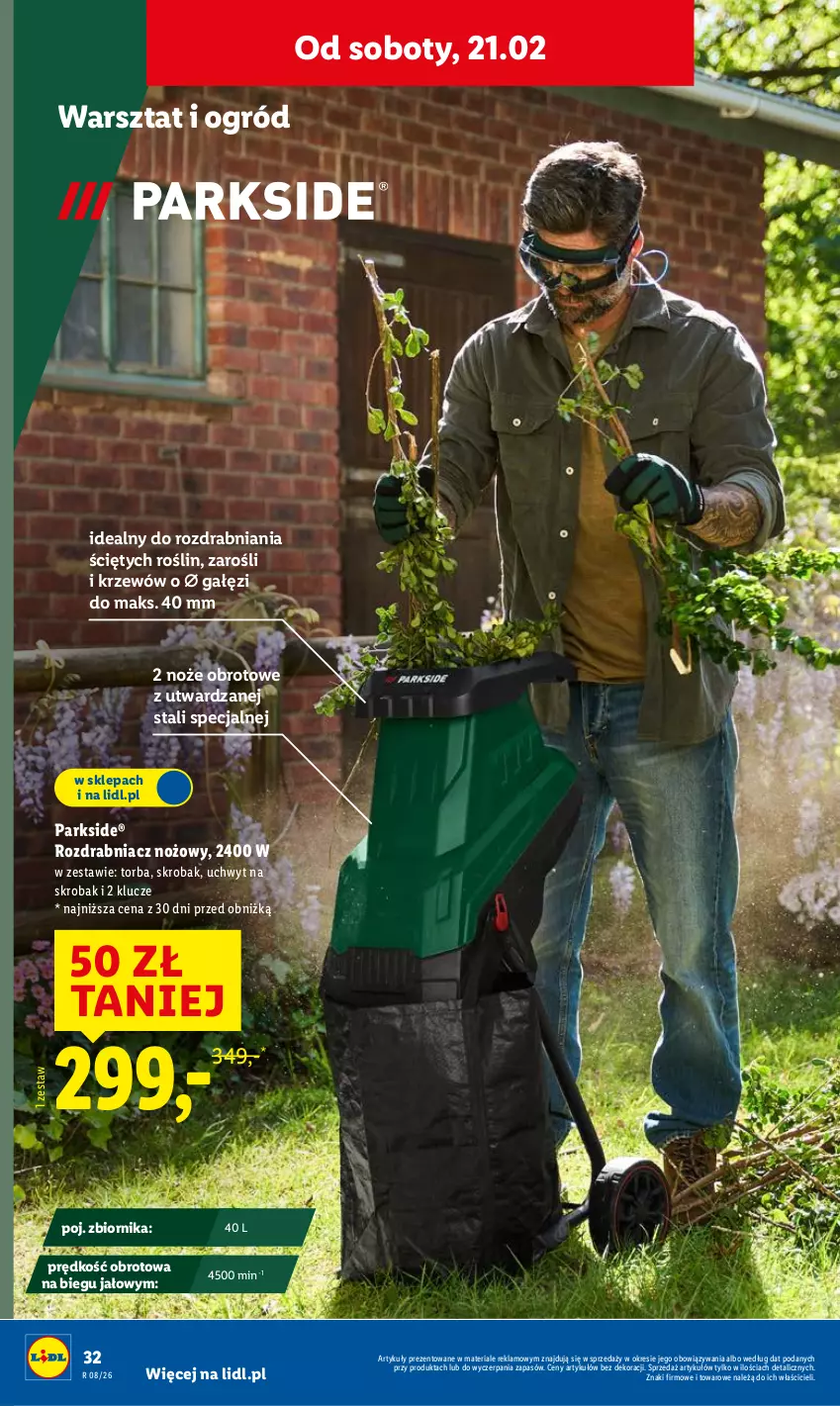 Gazetka promocyjna Lidl - GAZETKA - ważna 16.02 do 21.02.2026 - strona 36 - produkty: Noż, Ogród, Parkside, Rozdrabniacz, Torba