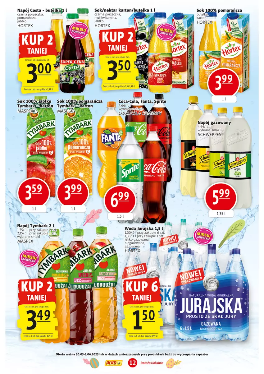 Gazetka promocyjna Prim Market - ważna 30.03 do 05.04.2023 - strona 12 - produkty: Coca-Cola, Fa, Fanta, Hortex, Napój, Napój gazowany, Nektar, Por, Schweppes, Sok, Sprite, Tymbark, Woda, Woda mineralna