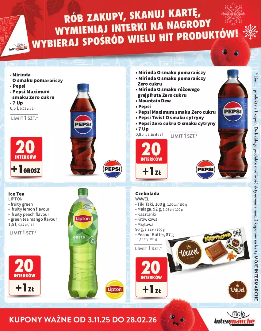 Gazetka promocyjna Intermarche - Katalog nagród - ważna 03.11.2025 do 28.02.2026 - strona 9 - produkty: Cytryny, Czekolada, Grejpfrut, Ice tea, Lipton, Mango, Mirinda, Pepsi, Pepsi max, Wawel