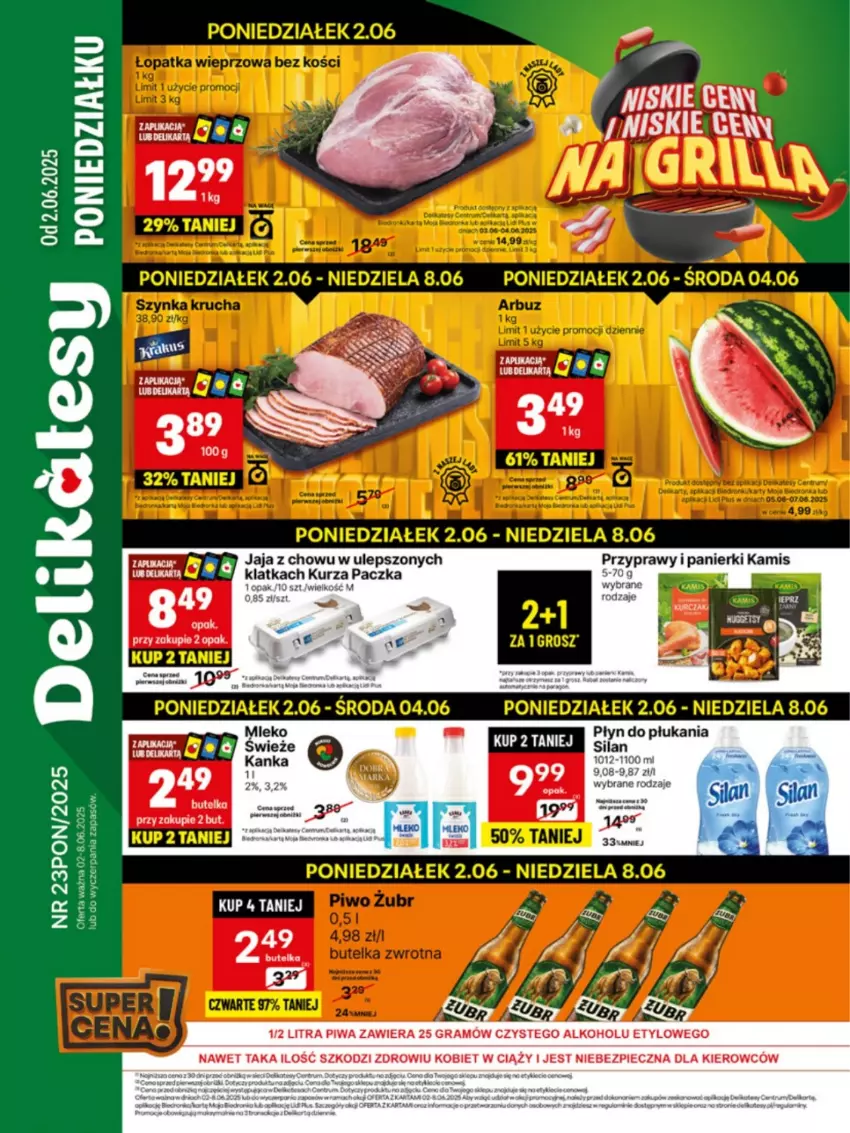 Gazetka promocyjna Delikatesy Centrum - Franczyza DC23 Poniedziałek - ważna 02.06 do 08.06.2025 - strona 1 - produkty: Gra, Jaja, K2, Kamis, Mleko, Piec, Piwa, Płyn do płukania, Przyprawy, Silan