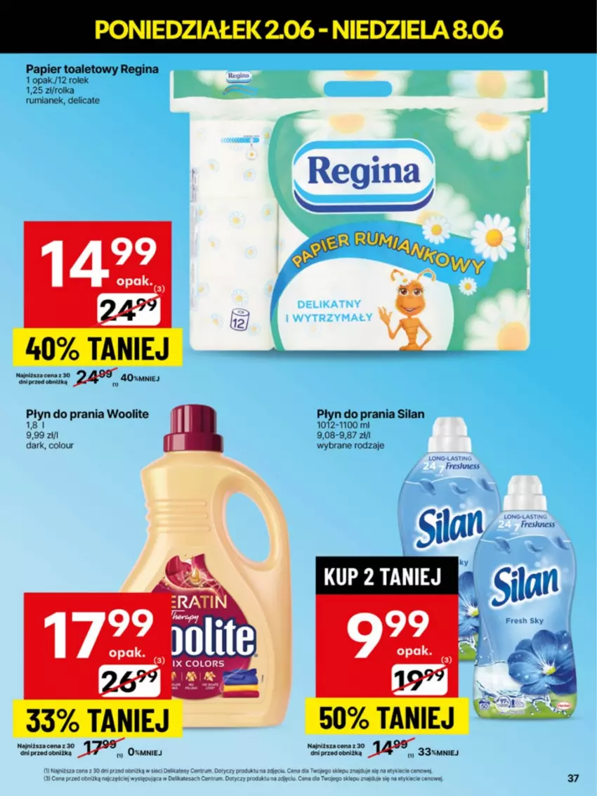 Gazetka promocyjna Delikatesy Centrum - Franczyza DC23 Poniedziałek - ważna 02.06 do 08.06.2025 - strona 37 - produkty: Gin, Papier, Papier toaletowy, Płyn do prania, Rum, Silan, Woolite