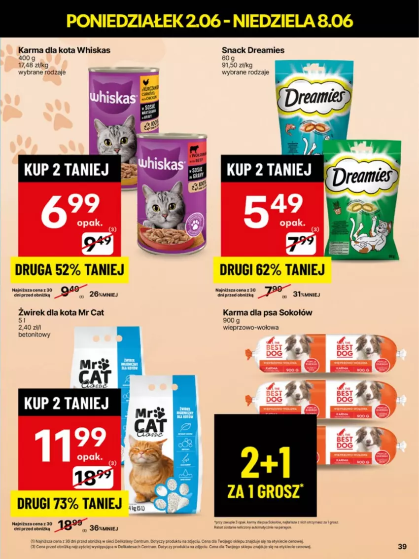 Gazetka promocyjna Delikatesy Centrum - Franczyza DC23 Poniedziałek - ważna 02.06 do 08.06.2025 - strona 39 - produkty: Sok, Sokołów, Whiskas