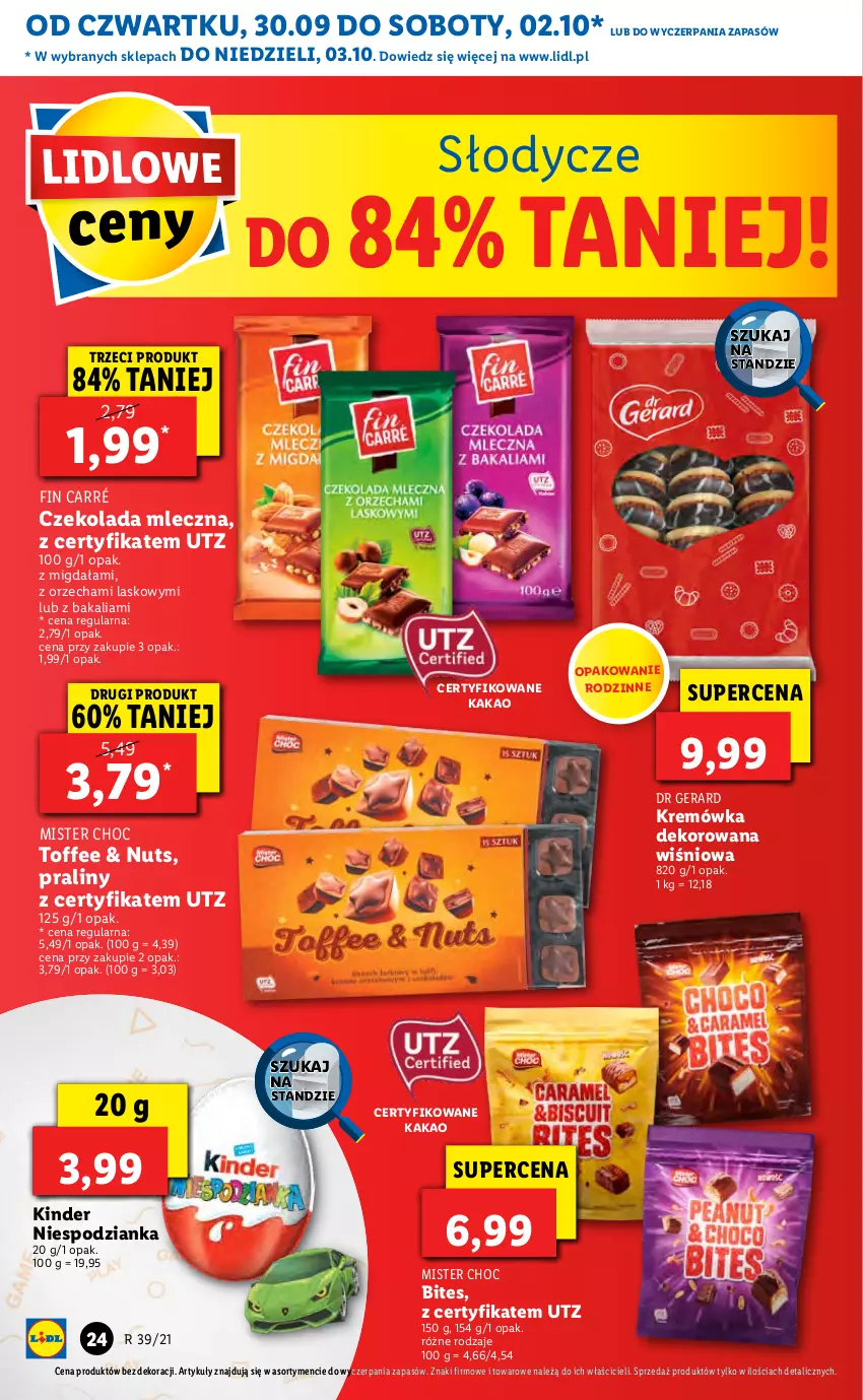 Gazetka promocyjna Lidl - GAZETKA - ważna 30.09 do 03.10.2021 - strona 24 - produkty: Czekolada, Czekolada mleczna, Dr Gerard, Kakao, Kinder, Kremówka, Praliny