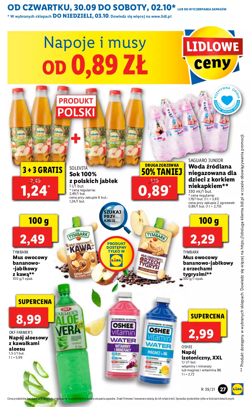 Gazetka promocyjna Lidl - GAZETKA - ważna 30.09 do 03.10.2021 - strona 27 - produkty: Dzieci, Fa, Gra, Gry, Kawa, LANA, Magnez, Mus, Napój, Napój izotoniczny, Napoje, Oshee, Sok, Tymbark, Woda