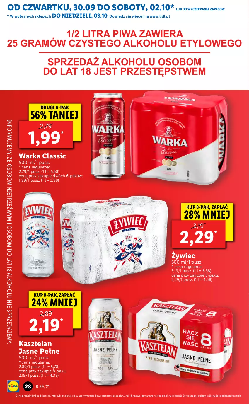 Gazetka promocyjna Lidl - GAZETKA - ważna 30.09 do 03.10.2021 - strona 28 - produkty: Kasztelan, Warka