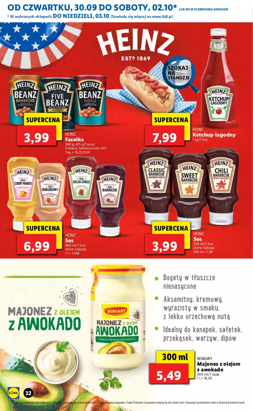 Gazetka promocyjna Lidl - GAZETKA - ważna 30.09 do 03.10.2021 - strona 32 - produkty: Fa, Heinz, Ketchup, Majonez, Olej, Sos, Winiary