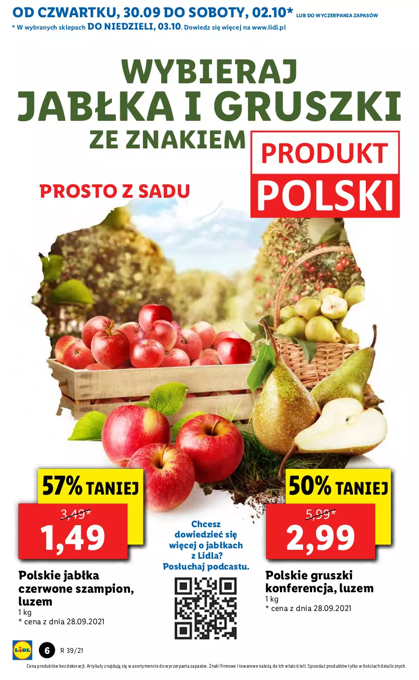 Gazetka promocyjna Lidl - GAZETKA - ważna 30.09 do 03.10.2021 - strona 6 - produkty: Gruszki, Jabłka, Szampion