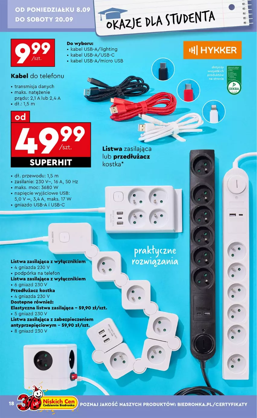 Gazetka promocyjna Biedronka - Okazje Tygodnia - ważna 08.09 do 20.09.2025 - strona 20 - produkty: Kabel USB, Listwa, Piec, Silan, Telefon, Tran