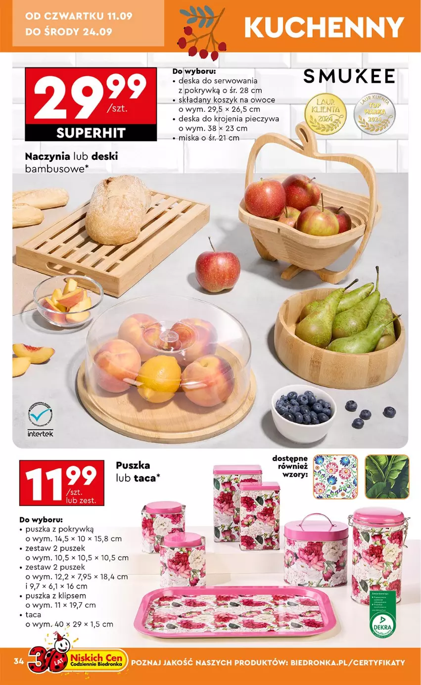 Gazetka promocyjna Biedronka - Okazje Tygodnia - ważna 08.09 do 20.09.2025 - strona 36 - produkty: Deska do krojenia, Kosz, Miska, Owoce, Piec, Taca