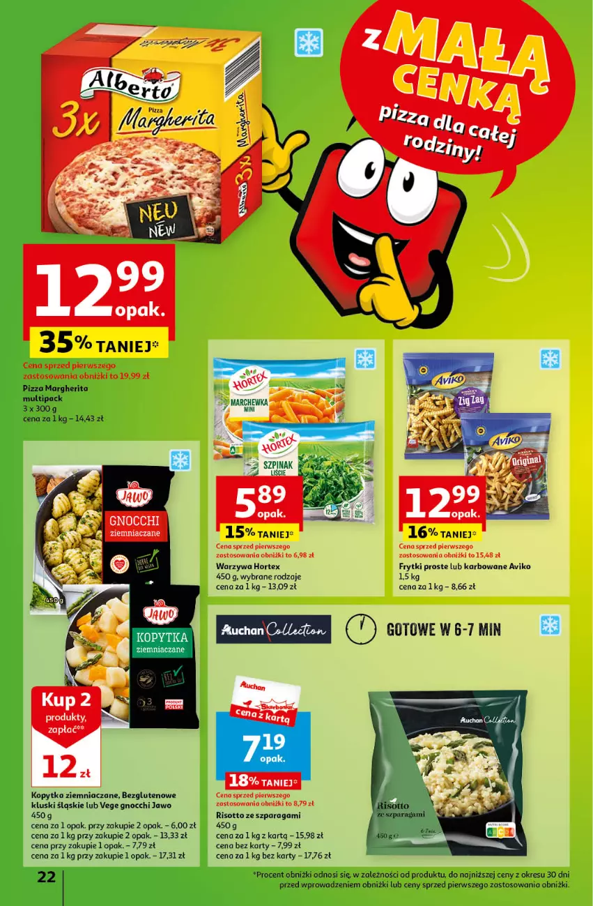 Gazetka promocyjna Auchan - Gazetka z MAŁĄ CENKĄ dźwigniesz więcej! Hipermarket Auchan - ważna 29.02 do 06.03.2024 - strona 22 - produkty: Frytki, Gnocchi, Hortex, Kopytka, Pizza, Pizza margherita, Szpinak, Warzywa