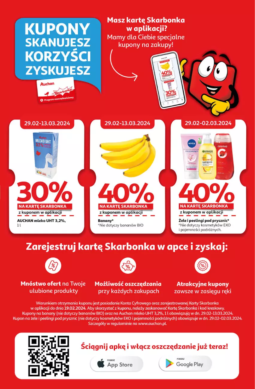 Gazetka promocyjna Auchan - Gazetka z MAŁĄ CENKĄ dźwigniesz więcej! Hipermarket Auchan - ważna 29.02 do 06.03.2024 - strona 3 - produkty: Banany, Mleko, Peeling