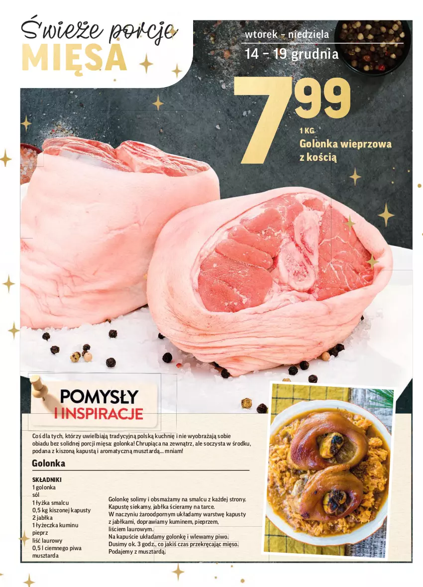 Gazetka promocyjna Intermarche - Gazetka promocyjna - ważna 14.12 do 19.12.2021 - strona 14 - produkty: Golonka wieprzowa, Jabłka, Kapustą, Laur, Mięso, Mus, Musztarda, Pieprz, Piwa, Piwo, Por, Sól