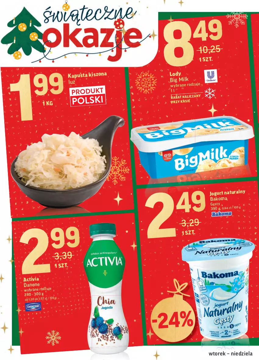 Gazetka promocyjna Intermarche - Gazetka promocyjna - ważna 14.12 do 19.12.2021 - strona 2 - produkty: Activia, Bakoma, Big Milk, Danone, Jogurt, Jogurt naturalny, Lody