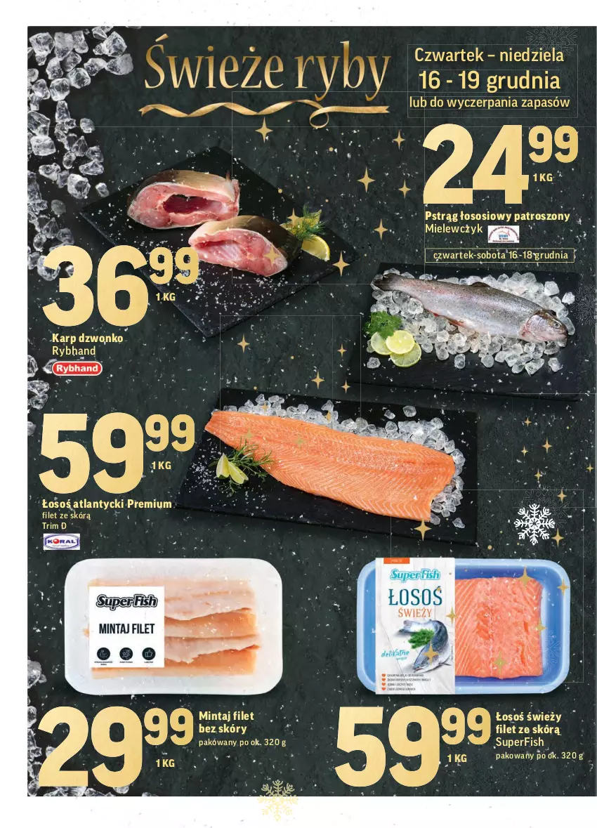 Gazetka promocyjna Intermarche - Gazetka promocyjna - ważna 14.12 do 19.12.2021 - strona 20 - produkty: Karp, Mintaj, Pstrąg, Pstrąg łososiowy, Sos