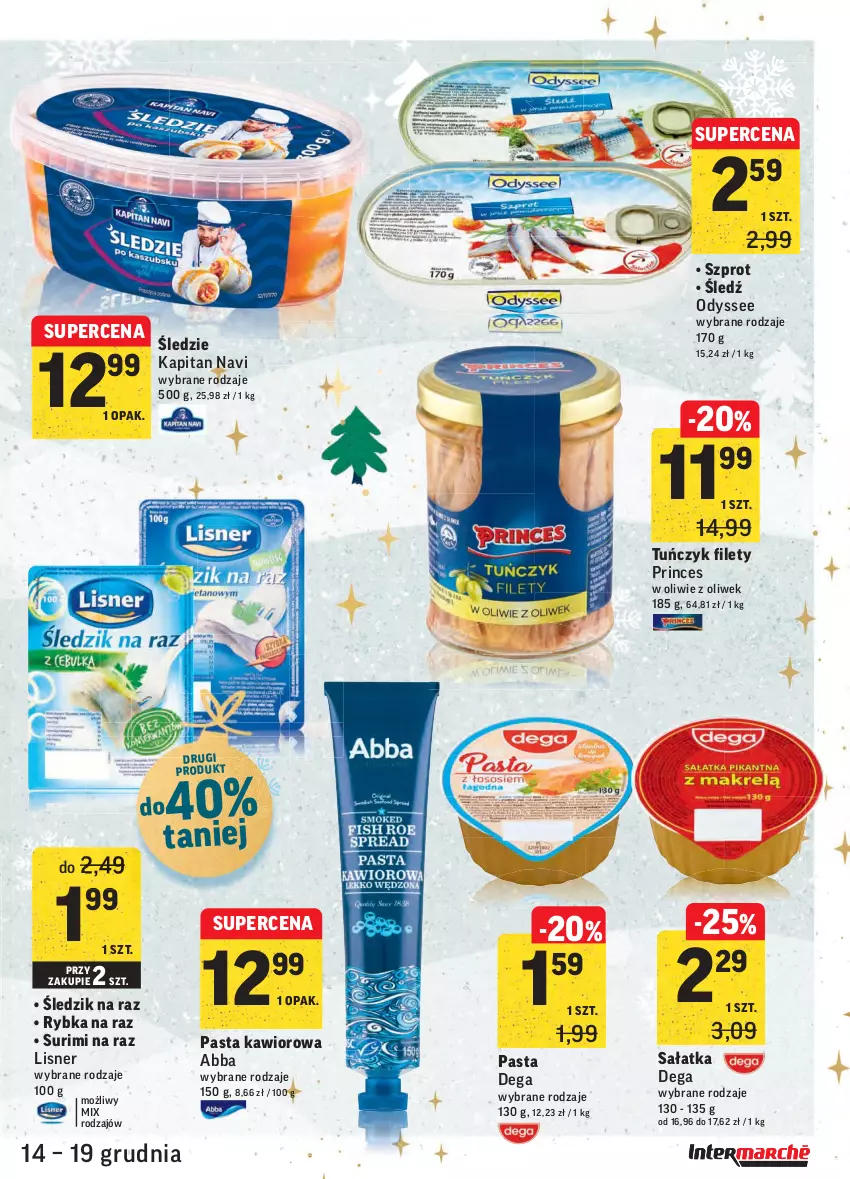 Gazetka promocyjna Intermarche - Gazetka promocyjna - ważna 14.12 do 19.12.2021 - strona 23 - produkty: Dega, Kawior, Lisner, Rybka na raz, Sałat, Sałatka, Surimi, Szprot, Tuńczyk