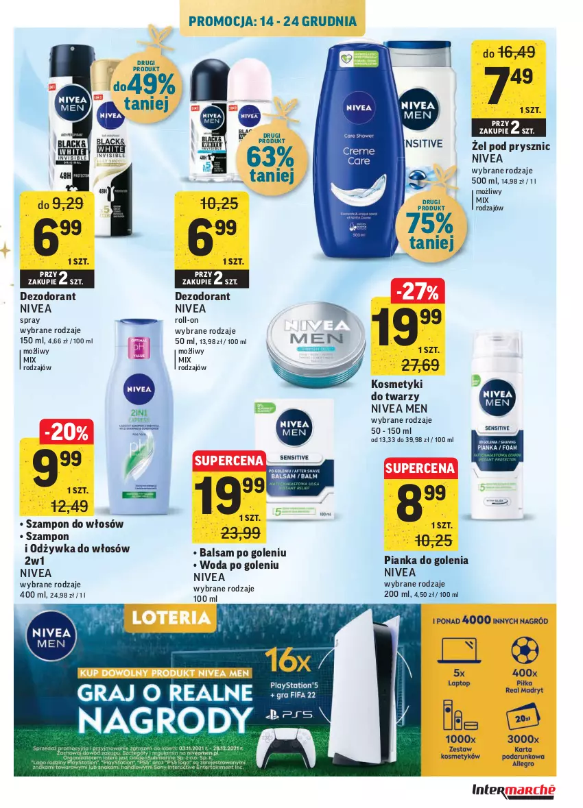 Gazetka promocyjna Intermarche - Gazetka promocyjna - ważna 14.12 do 19.12.2021 - strona 41 - produkty: Balsam po goleniu, Dezodorant, Nivea, Nivea Men, Odżywka, Pianka do golenia, Szampon, Woda, Woda po goleniu