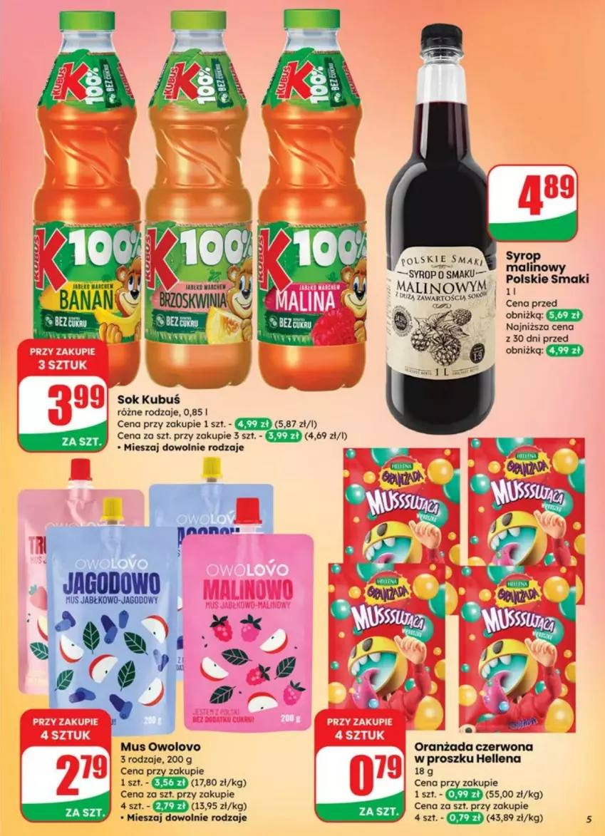 Gazetka promocyjna Dino - ważna 02.07 do 08.07.2025 - strona 45 - produkty: Hellena, Kubuś, Mus, Oranżada, Sok, Syrop