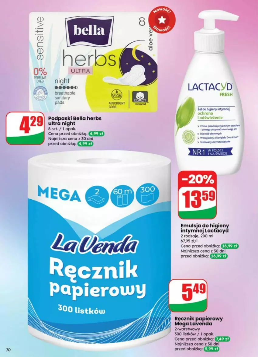Gazetka promocyjna Dino - ważna 02.07 do 08.07.2025 - strona 68 - produkty: Bell, Bella, Emulsja, Gry, Lactacyd, Papier, Perfum, Podpaski, Ręcznik, Wibo