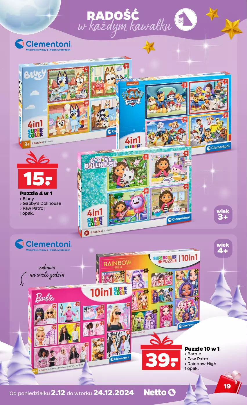 Gazetka promocyjna Netto - Katalog Zabawki 2024 - ważna 04.11 do 24.12.2024 - strona 19 - produkty: Barbie, Kawa, Puzzle