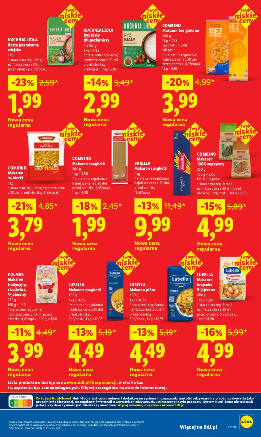 Gazetka promocyjna Lidl - Rewolucja cenowa! - ważna 09.06 do 31.07.2026 - strona 19 - produkty: Barilla, Bell, Bella, Kasza, Kasza jęczmienna, Kuchnia, Lubella, Makaron, Olma, Ryż, Ryż biały, Spaghetti