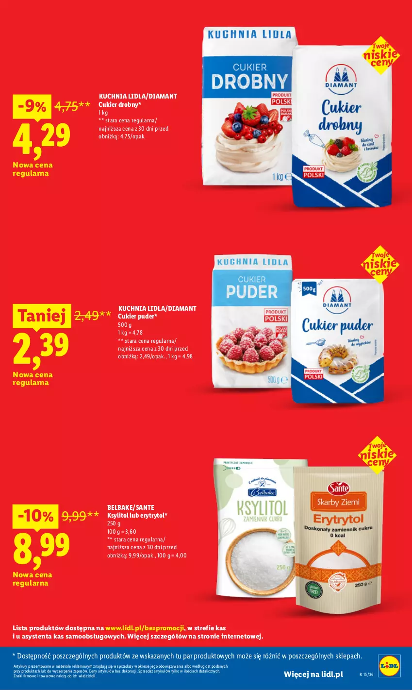 Gazetka promocyjna Lidl - Rewolucja cenowa! - ważna 09.06 do 31.07.2026 - strona 21 - produkty: Cukier, Cukier puder, Diamant, Ksylitol, Kuchnia, Puder, Sante