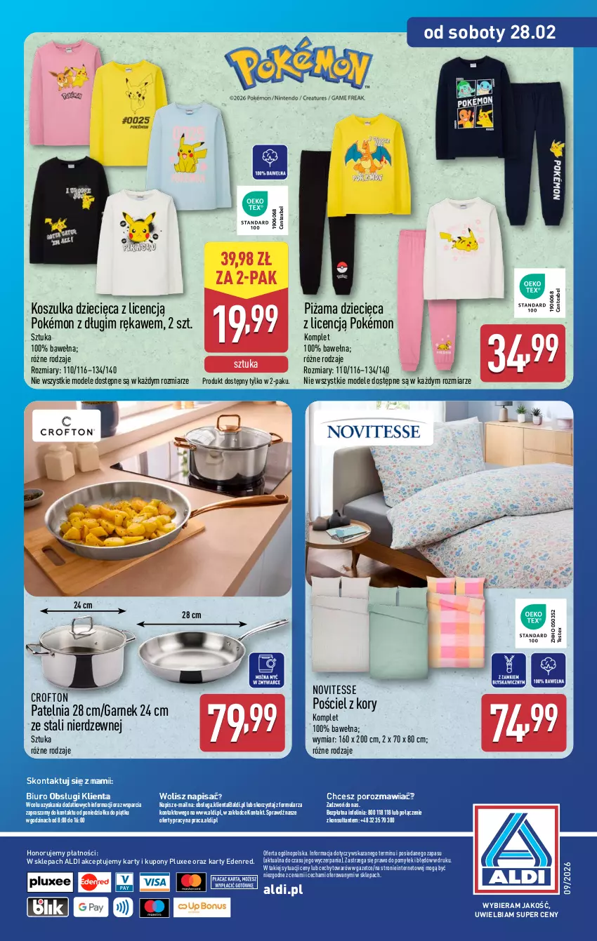 Gazetka promocyjna Aldi - Artykuły przemysłowe i tekstylia - ważna 25.02 do 28.02.2026 - strona 14 - produkty: Biuro, Dzieci, Garnek, Kosz, Koszulka, O nas, Patelnia, Piżama, Pokémon, Por, Pościel, Wełna