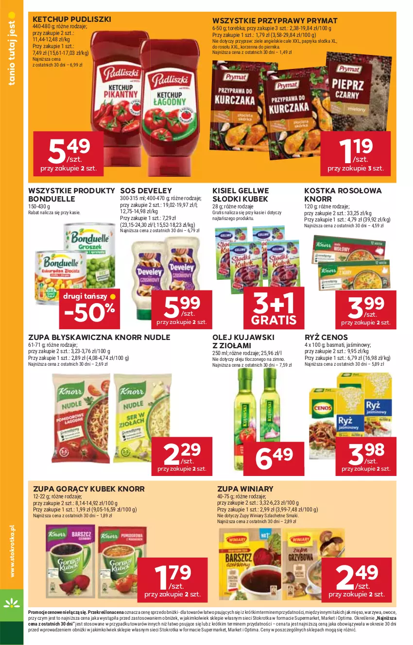 Gazetka promocyjna Stokrotka - Market - ważna 22.01 do 28.01.2026 - strona 16 - produkty: Bonduelle, Cenos, Gra, Ketchup, Kisiel, Knorr, Kubek, Kujawski, Mięso, Olej, Optima, Owoce, Papryka, Papryka słodka, Piernik, Prymat, Przyprawy, Pudliszki, Ryż, Sos, Torebka, Warzywa, Winiary, Ziele angielskie, Zupa