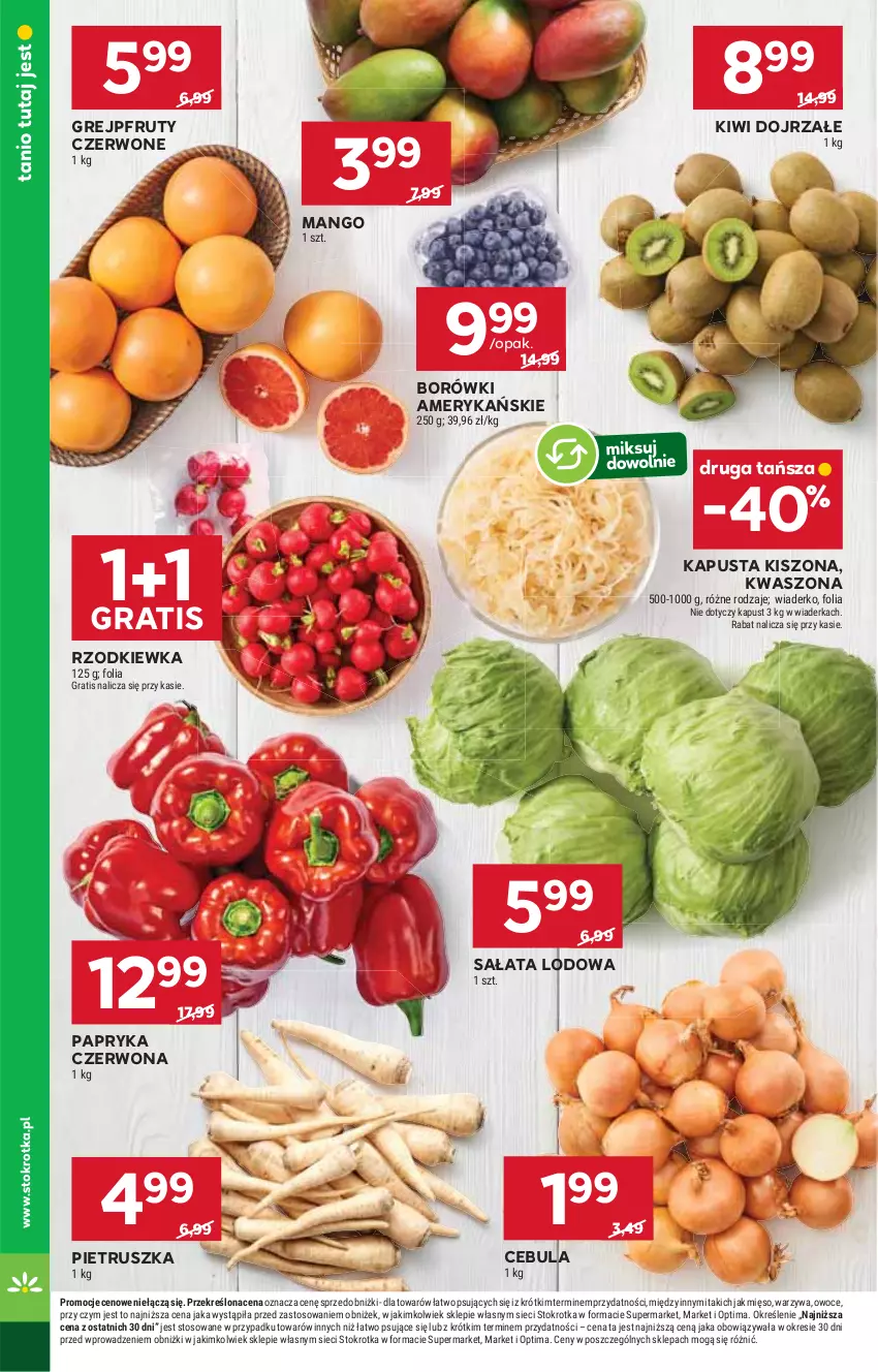 Gazetka promocyjna Stokrotka - Market - ważna 22.01 do 28.01.2026 - strona 8 - produkty: Cebula, Gra, Grejpfrut, Kiwi, Mango, Mięso, Optima, Owoce, Papryka, Papryka czerwona, Pietruszka, Rzodkiewka, Sałat, Sałata lodowa, Warzywa