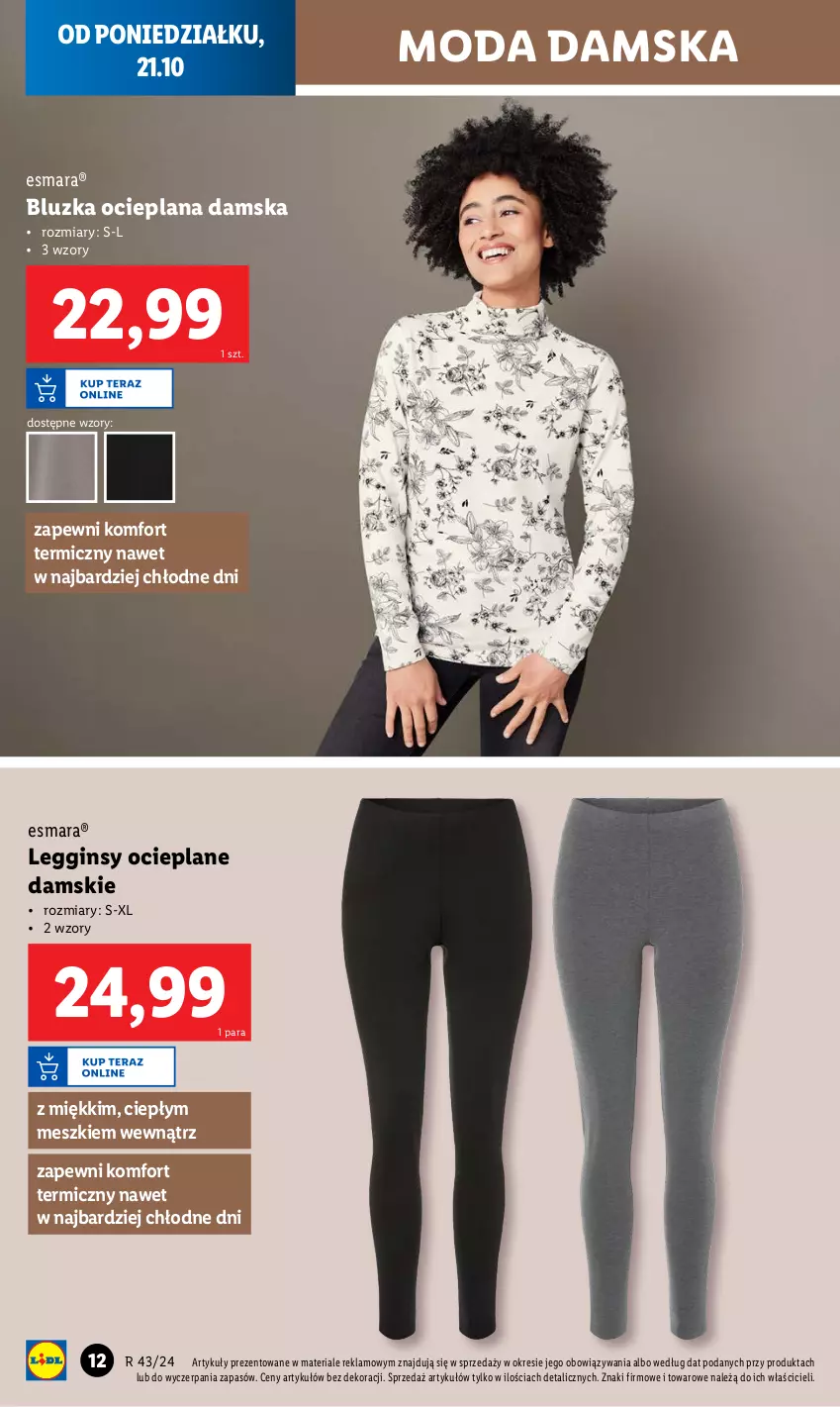 Gazetka promocyjna Lidl - GAZETKA - ważna 21.10 do 26.10.2024 - strona 12 - produkty: Gin, LANA, Legginsy, Legginsy ocieplane, Moda