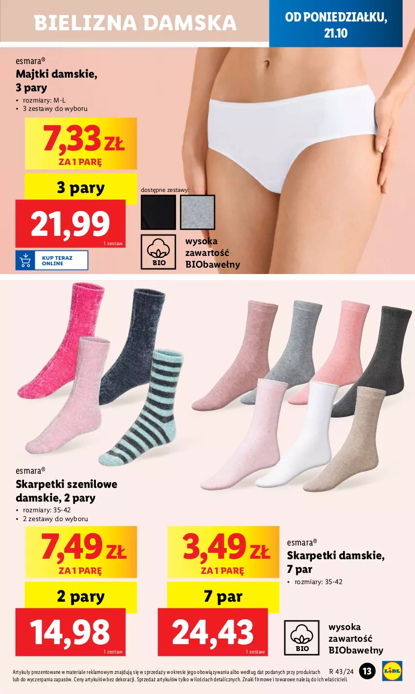 Gazetka promocyjna Lidl - GAZETKA - ważna 21.10 do 26.10.2024 - strona 13 - produkty: Bielizna, Karp, Majtki, Skarpetki, Sok