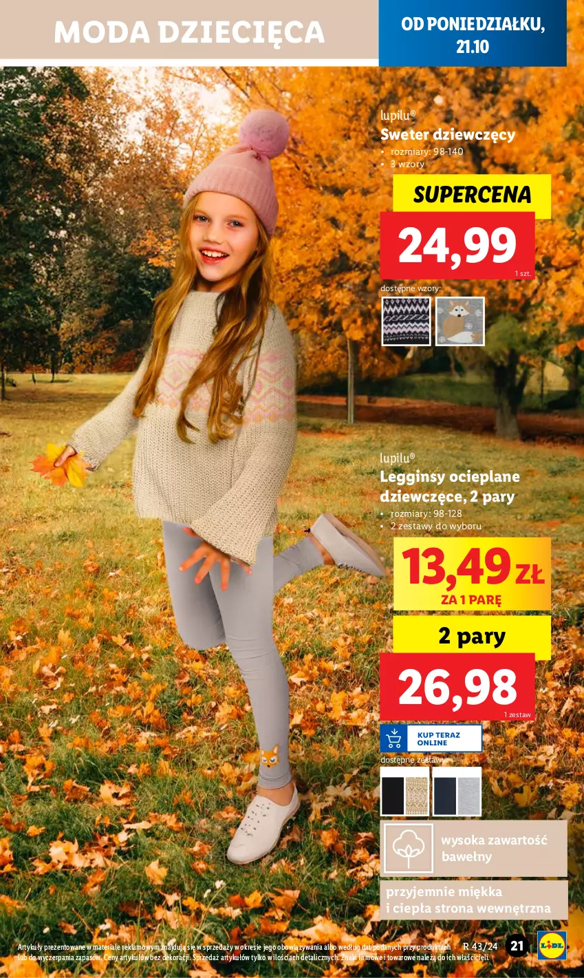 Gazetka promocyjna Lidl - GAZETKA - ważna 21.10 do 26.10.2024 - strona 21 - produkty: Dzieci, Gin, Legginsy, Legginsy ocieplane, Moda, Sok, Sweter