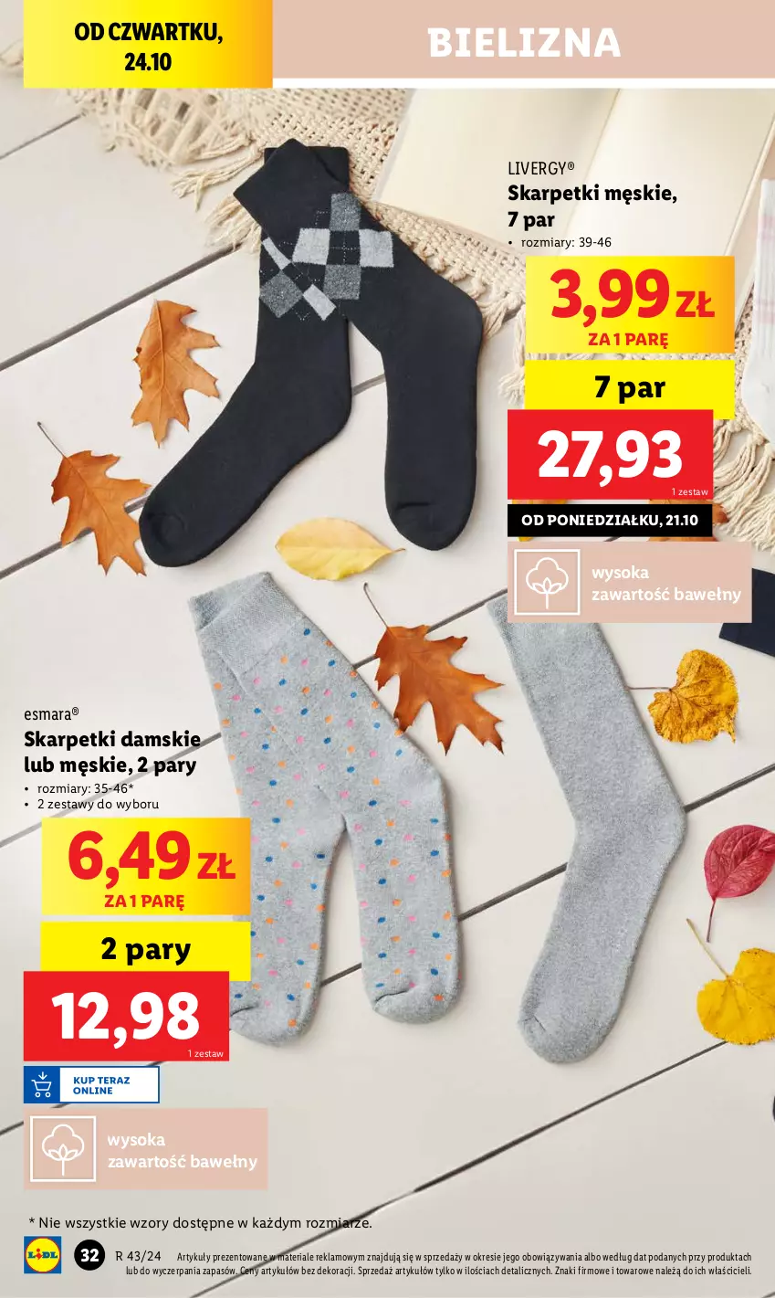 Gazetka promocyjna Lidl - GAZETKA - ważna 21.10 do 26.10.2024 - strona 32 - produkty: Bielizna, Karp, Skarpetki, Sok