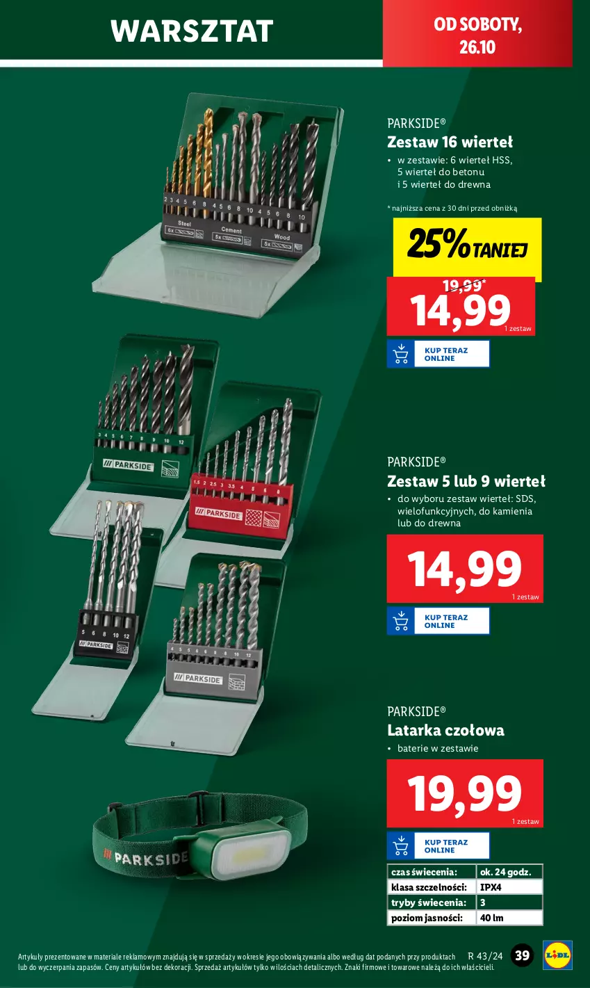 Gazetka promocyjna Lidl - GAZETKA - ważna 21.10 do 26.10.2024 - strona 41 - produkty: Latarka, Latarka czołowa, Parkside, Tarka, Zestaw wierteł