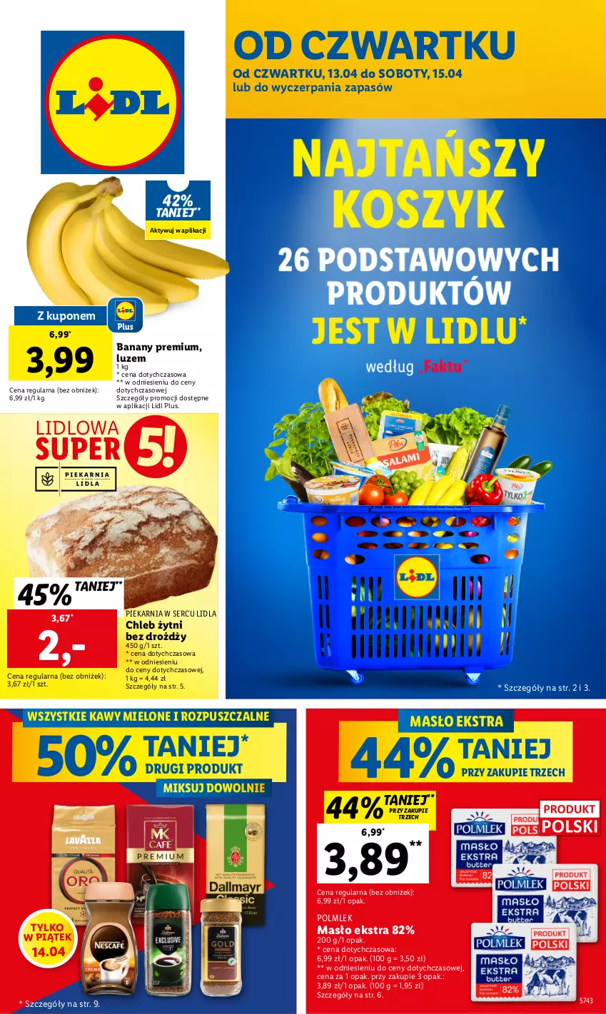 Gazetka promocyjna Lidl - GAZETKA - ważna 13.04 do 15.04.2023 - strona 1 - produkty: Banany, Chleb, Masło, POLMLEK, Ser