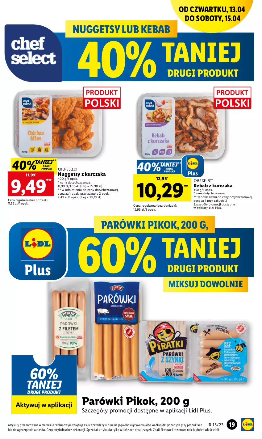 Gazetka promocyjna Lidl - GAZETKA - ważna 13.04 do 15.04.2023 - strona 23 - produkty: Kebab, Kebab z kurczaka, Kurczak, Parówki, PIKOK