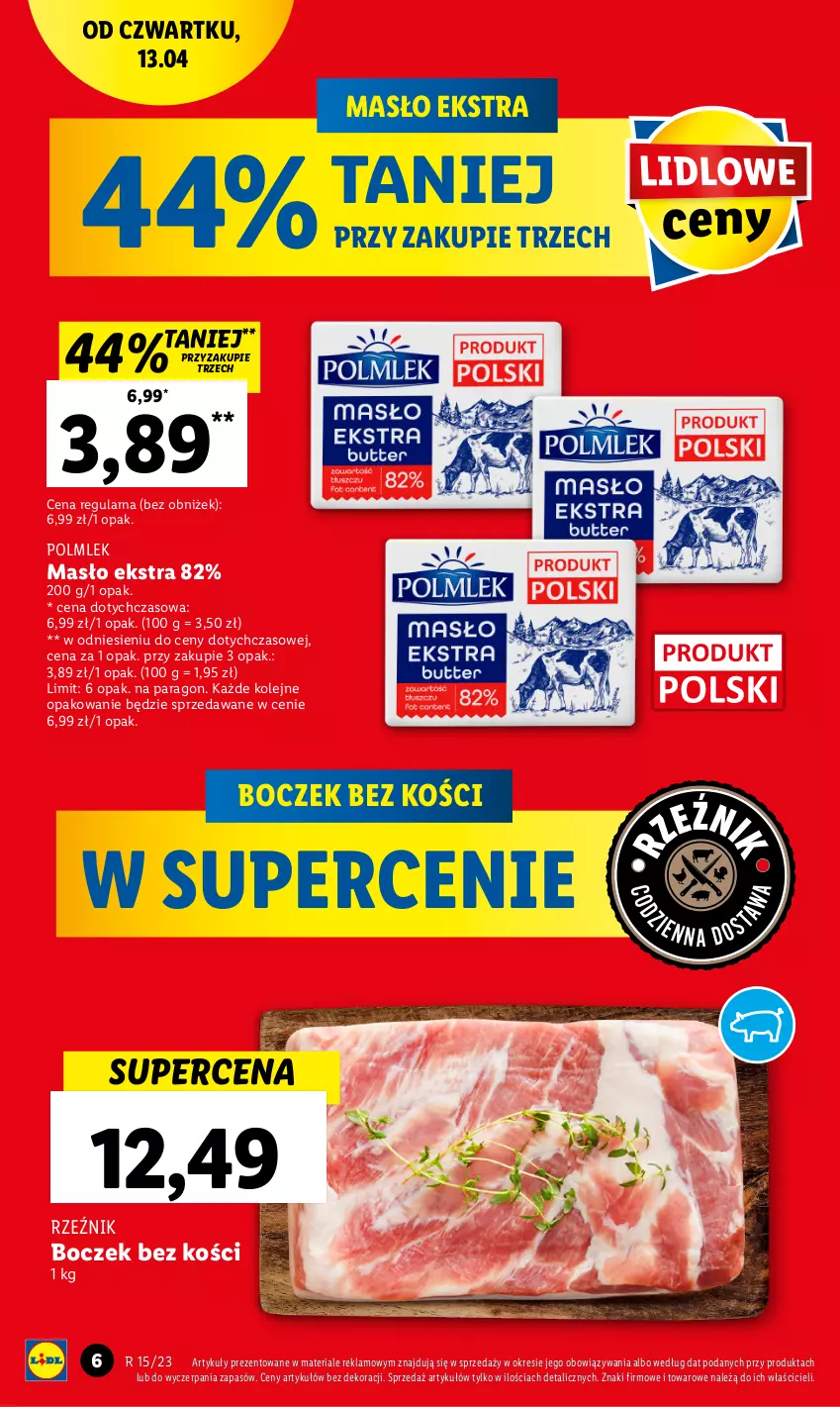 Gazetka promocyjna Lidl - GAZETKA - ważna 13.04 do 15.04.2023 - strona 8 - produkty: Boczek, Boczek bez kości, Masło, Olej, POLMLEK