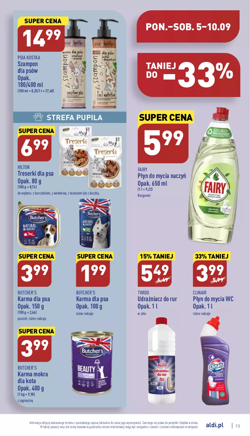 Gazetka promocyjna Aldi - Katalog spożywczy - ważna 05.09 do 10.09.2022 - strona 13 - produkty: Butcher's, Clin, Do mycia naczyń, Fa, Fairy, Kurczak, Pasztet, Płyn do mycia, Płyn do mycia naczyń, Ser, Sos, Szampon