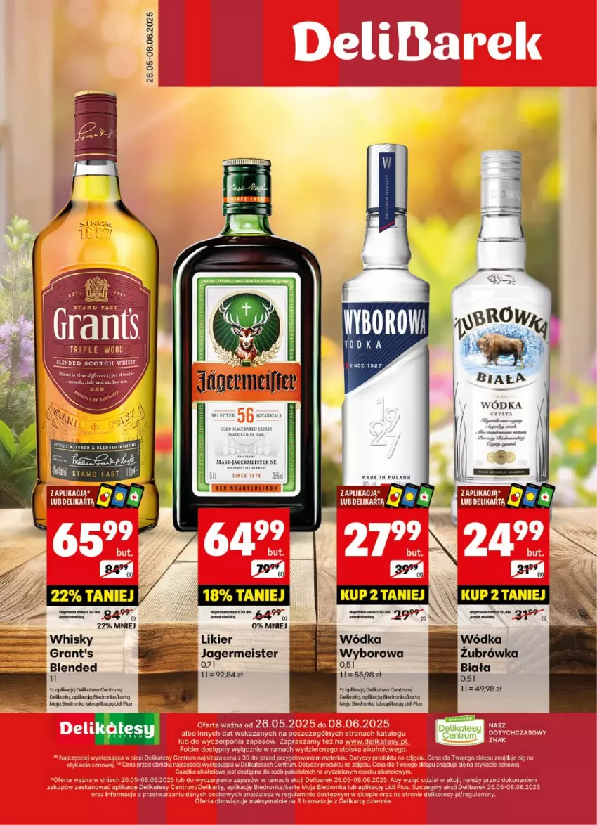 Gazetka promocyjna Delikatesy Centrum - DeliBarek DC22-DC23 - ważna 26.05 do 08.06.2025 - strona 1 - produkty: Gra, Grant's, Jagermeister, Koc, Rum, Whisky, Wódka, Wyborowa