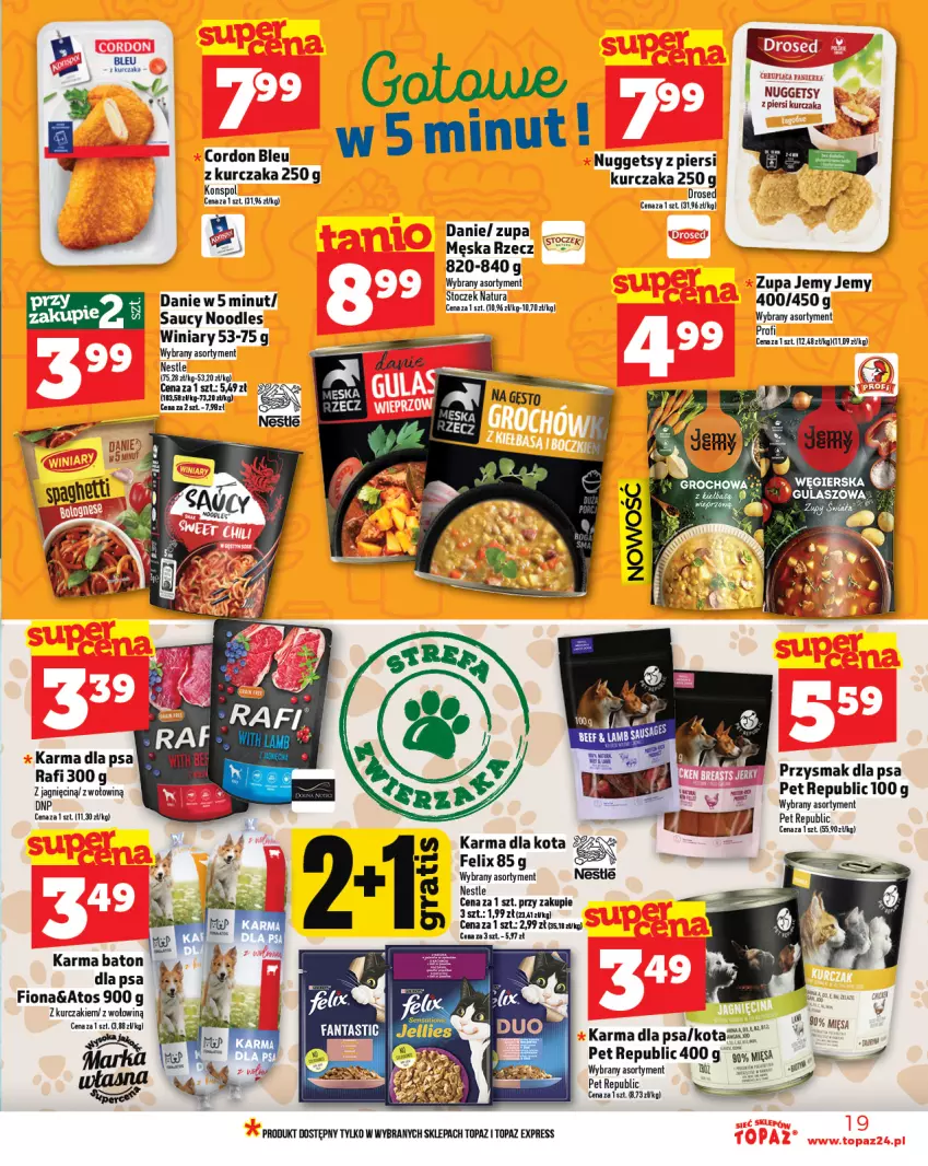 Gazetka promocyjna Topaz - Gazetka - ważna 07.08 do 13.08.2025 - strona 19 - produkty: Baton, Cordon Bleu, Kurczak, Przysmak dla psa, Top, Winiary, Zupa