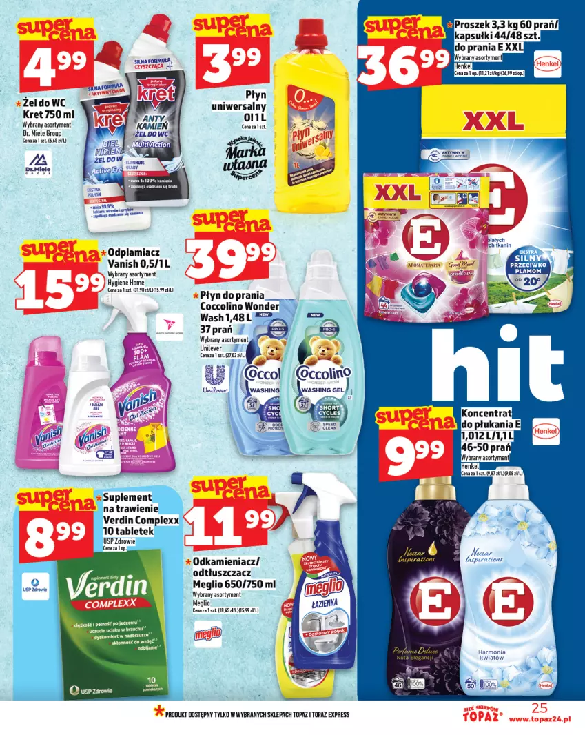 Gazetka promocyjna Topaz - Gazetka - ważna 07.08 do 13.08.2025 - strona 25 - produkty: Coccolino, Kret, Odkamieniacz, Odplamiacz, Odtłuszczacz, Tera, Top, Vanish