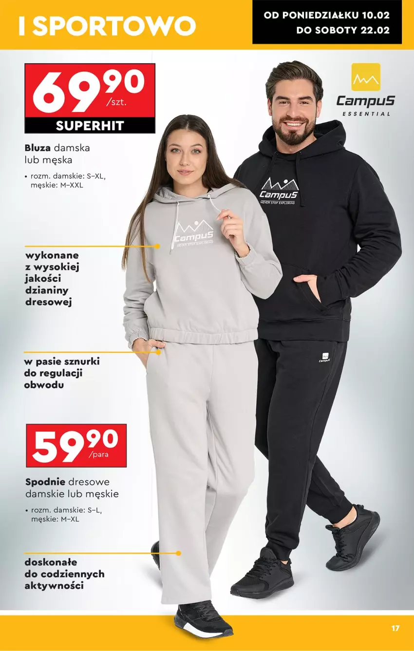 Gazetka promocyjna Biedronka - Okazje Tygodnia - ważna 08.02 do 22.02.2025 - strona 17 - produkty: Bluza, Dres, Sok, Spodnie, Spodnie dresowe, Top