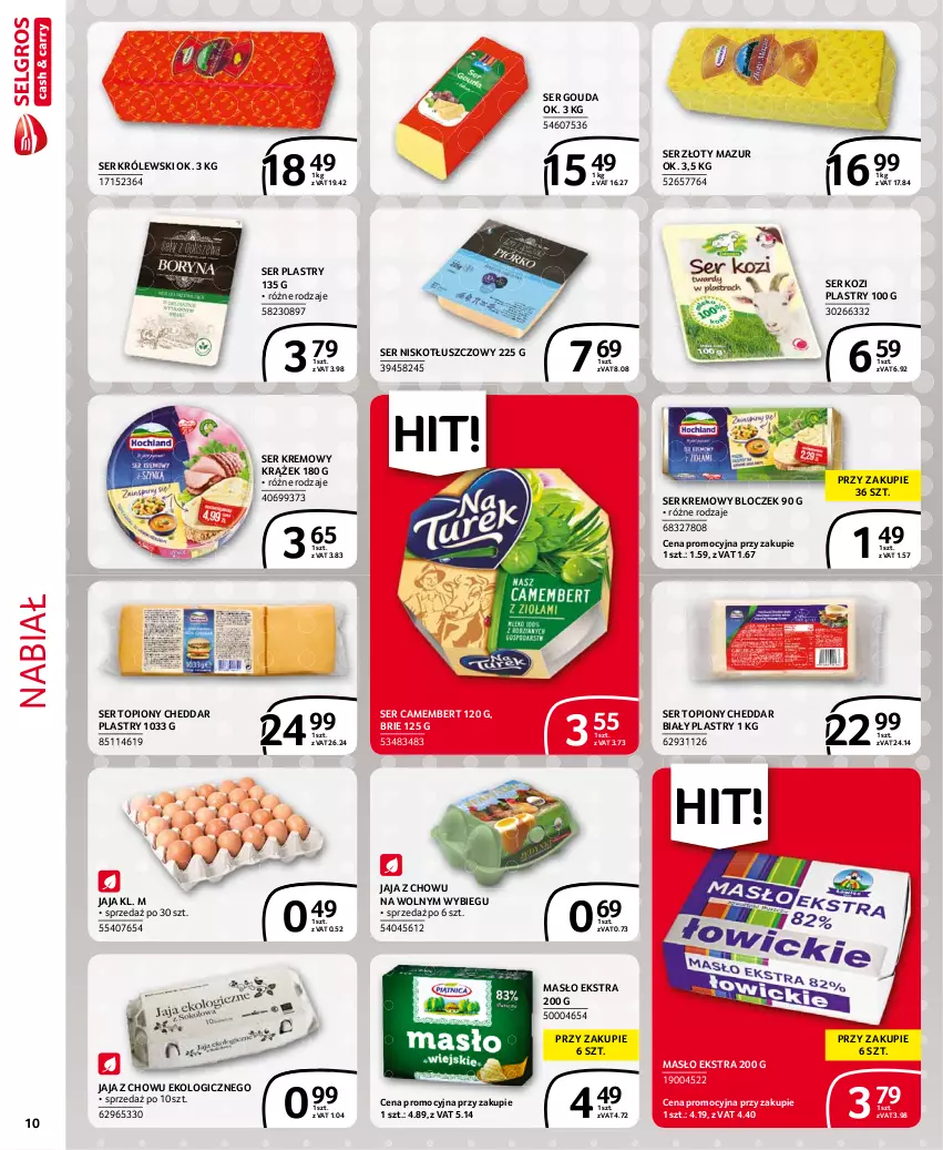 Gazetka promocyjna Selgros - Extra Oferta - ważna 01.08 do 31.08.2021 - strona 10 - produkty: Brie, Camembert, Cheddar, Gouda, Jaja, Królewski, Masło, Ser, Ser kozi, Ser topiony, Top, Złoty Mazur