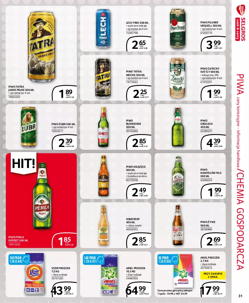 Gazetka promocyjna Selgros - Extra Oferta - ważna 01.08 do 31.08.2021 - strona 31 - produkty: Ariel, Książęce, Namysłów, Perła, Pilsner Urquell, Piwa, Piwo, Por, Ser, Somersby, Tatra, Vizir