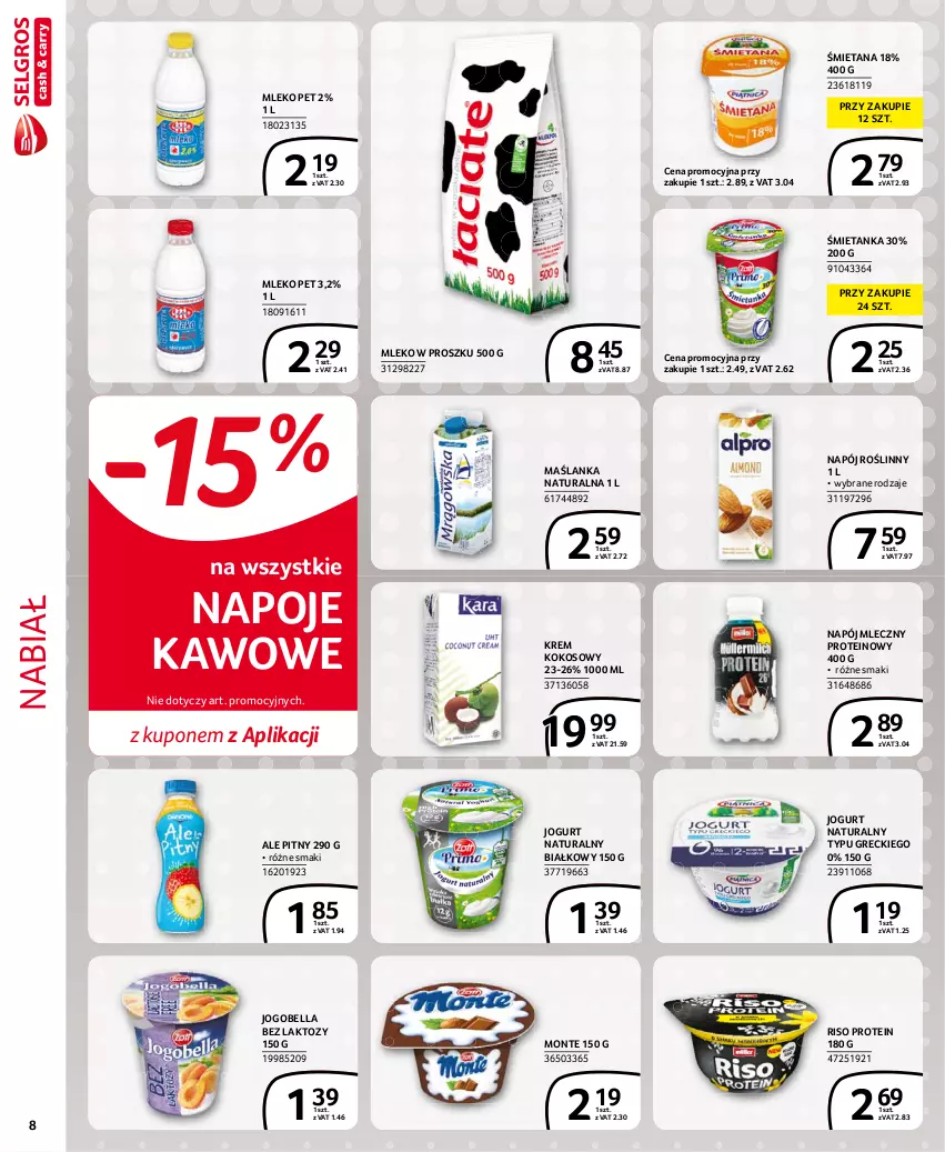 Gazetka promocyjna Selgros - Extra Oferta - ważna 01.08 do 31.08.2021 - strona 8 - produkty: Bell, Bella, Jogobella, Jogurt, Jogurt naturalny, Kokos, Maślanka, Mleko, Mleko w proszku, Monte, Napój, Napój mleczny, Napój roślinny, Napoje