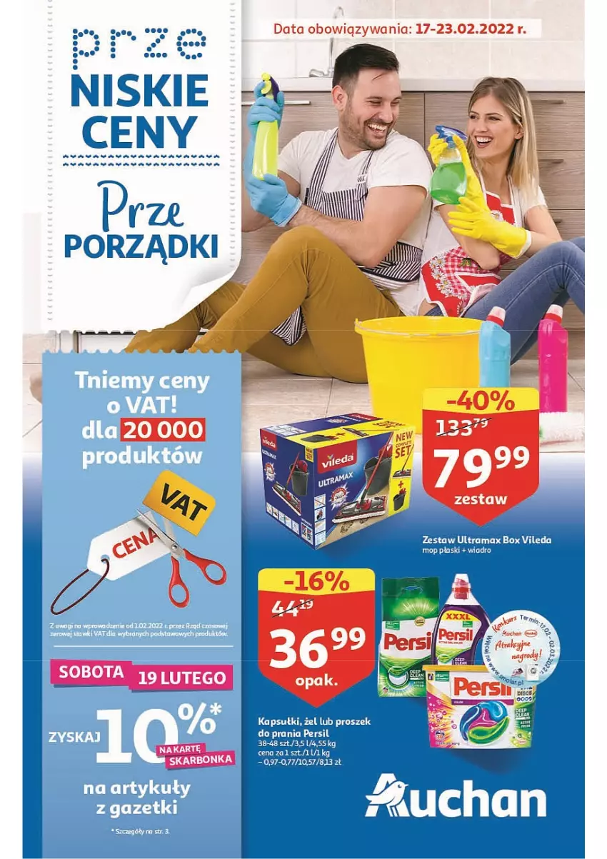 Gazetka promocyjna Auchan - przeNISKIE CENY prze porządki Hipermarkety - ważna 17.02 do 23.02.2022 - strona 1 - produkty: Mop, Persil, Rama, Vileda, Wiadro