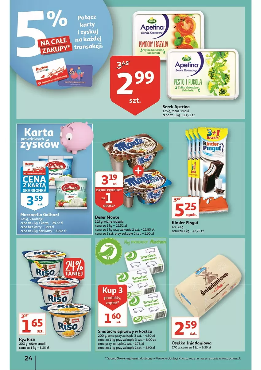 Gazetka promocyjna Auchan - przeNISKIE CENY prze porządki Hipermarkety - ważna 17.02 do 23.02.2022 - strona 24 - produkty: Danio, Deser, Kinder, Monte, Pesto, Ryż, Ser, Serek, Smalec