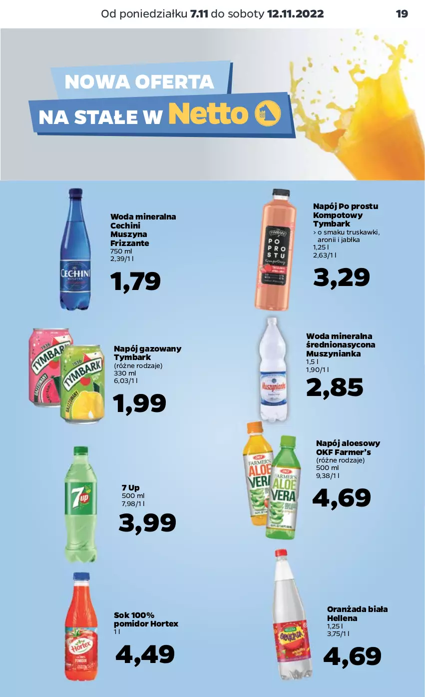 Gazetka promocyjna Netto - Artykuły spożywcze - ważna 07.11 do 12.11.2022 - strona 19 - produkty: Fa, Hellena, Hortex, Jabłka, Mus, Muszynianka, Napój, Napój gazowany, Oranżada, Sok, Szyna, Truskawki, Tymbark, Woda, Woda mineralna