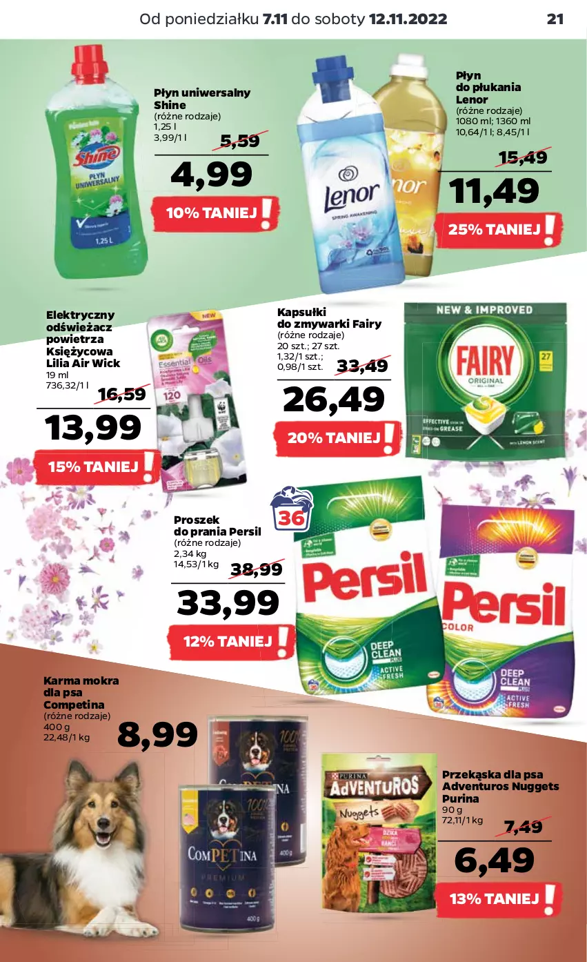 Gazetka promocyjna Netto - Artykuły spożywcze - ważna 07.11 do 12.11.2022 - strona 21 - produkty: Adventuros, Air Wick, Fa, Fairy, Lenor, Odświeżacz powietrza, Persil, Płyn do płukania, Proszek do prania, Pur, Purina, Zmywarki